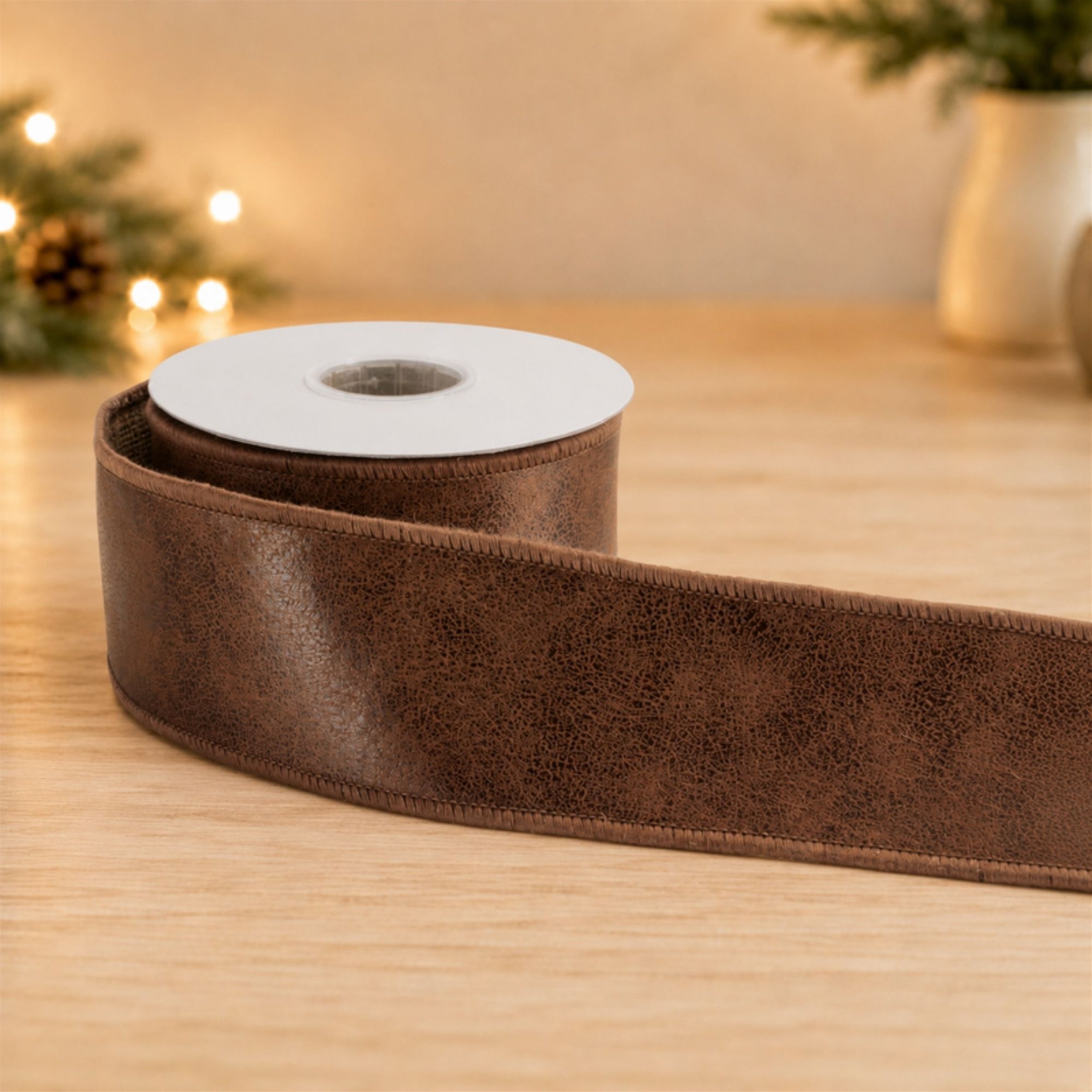 Distressed Faux Leather Wired Ribbon 2.5" x 5 Yds.