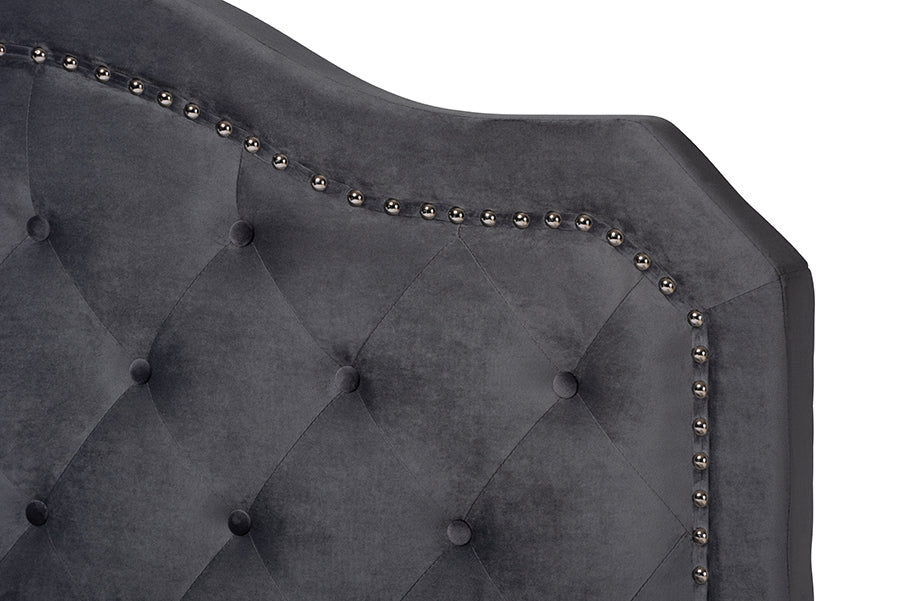 Baxton Studio Samantha Modern and Contemporary Grey Velvet Fabric Upholstered Queen Size Button Tufted Bed