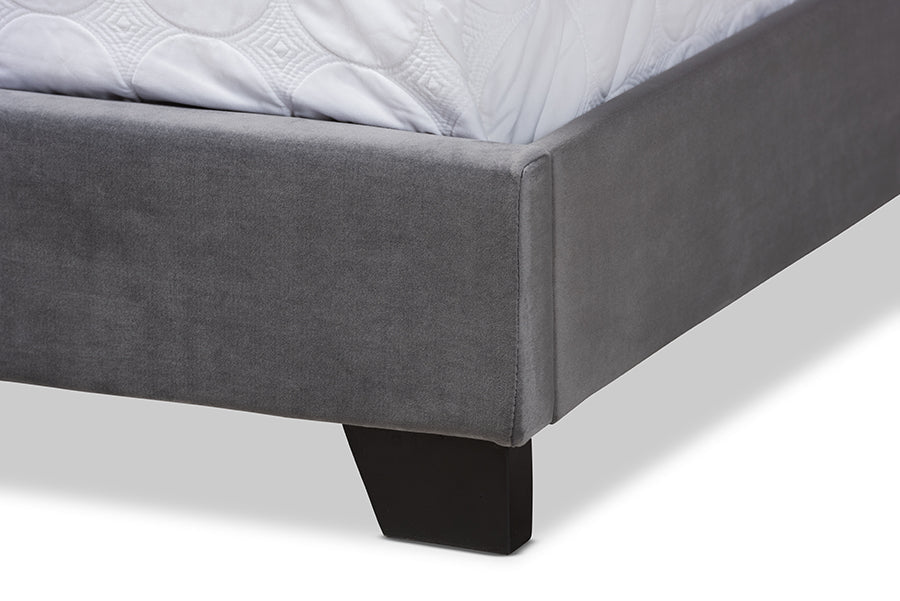 Baxton Studio Samantha Modern and Contemporary Grey Velvet Fabric Upholstered Queen Size Button Tufted Bed