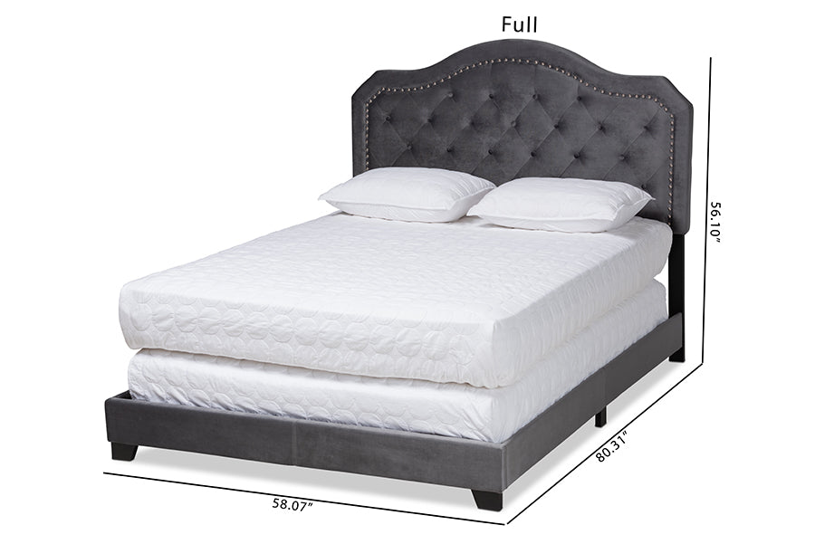 Baxton Studio Samantha Modern and Contemporary Grey Velvet Fabric Upholstered Queen Size Button Tufted Bed