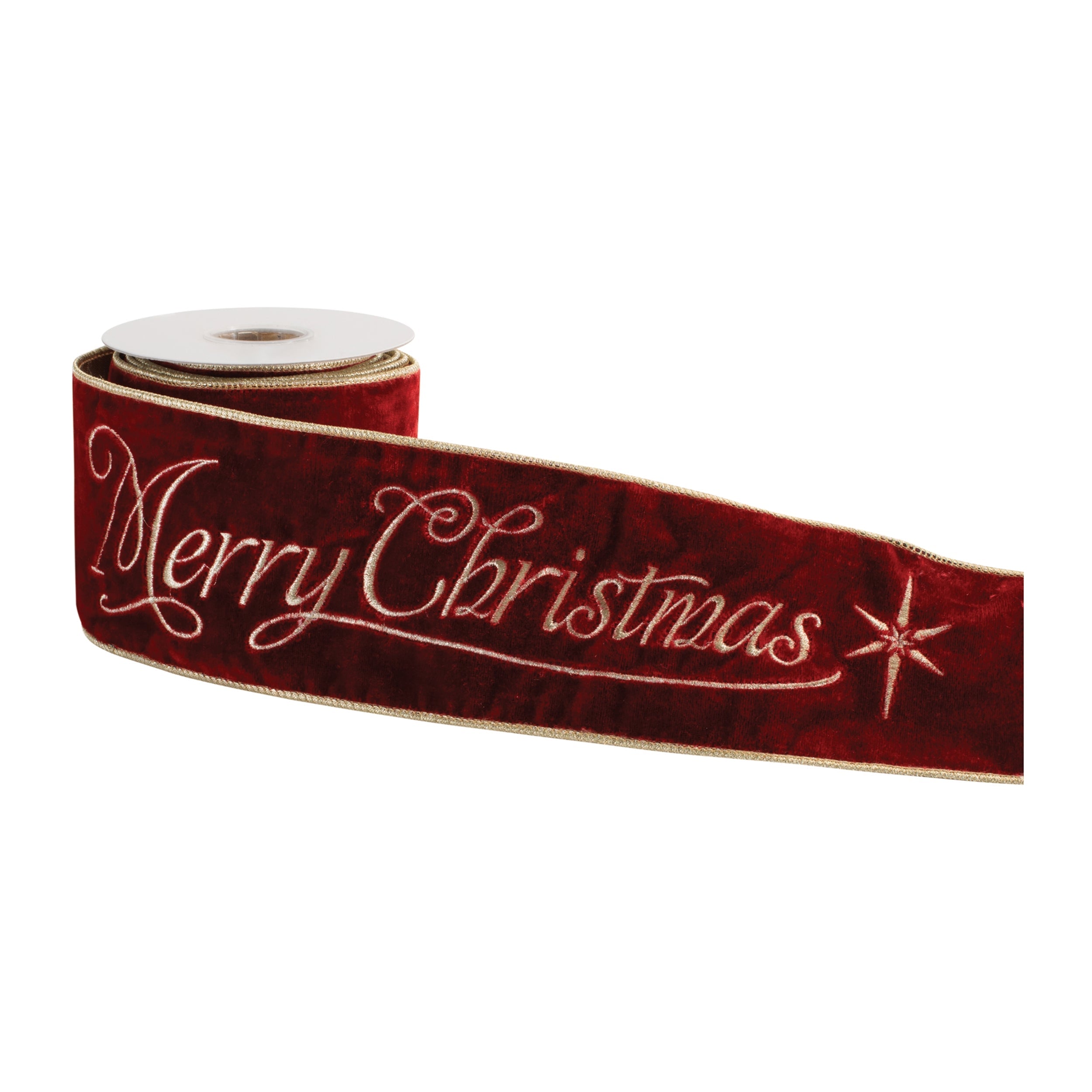 Merry Christmas Script Wired Ribbon 4" x 5 Yds.