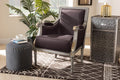 Baxton Studio Georgette Classic and Traditional French Inspired Brown Velvet Upholstered Grey Finished Armchair with Goldleaf Detailing