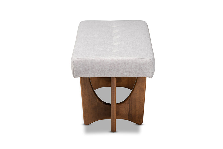 Baxton Studio Theo Mid-Century Modern Greyish Beige Fabric Upholstered Walnut Finished Bench