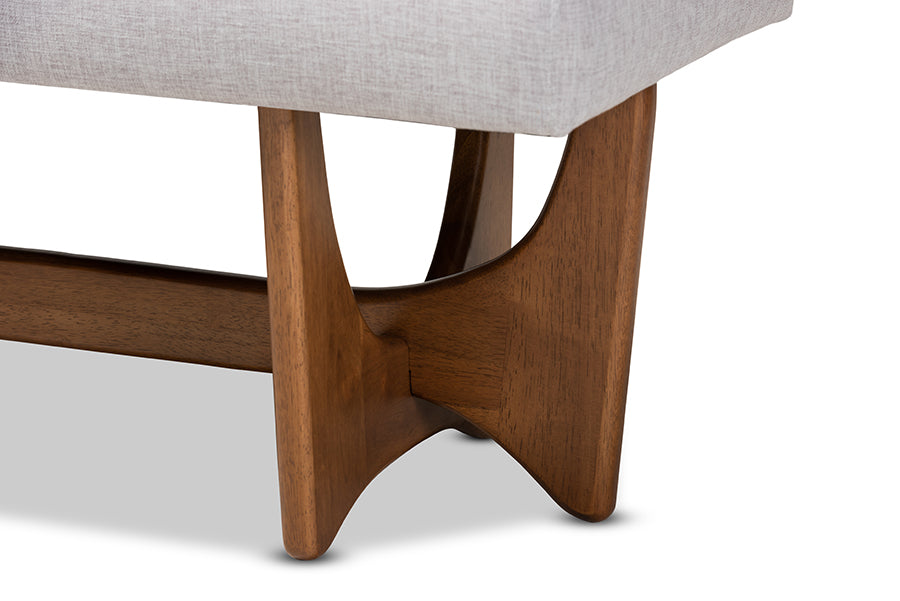 Baxton Studio Theo Mid-Century Modern Greyish Beige Fabric Upholstered Walnut Finished Bench