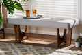Baxton Studio Theo Mid-Century Modern Greyish Beige Fabric Upholstered Walnut Finished Bench