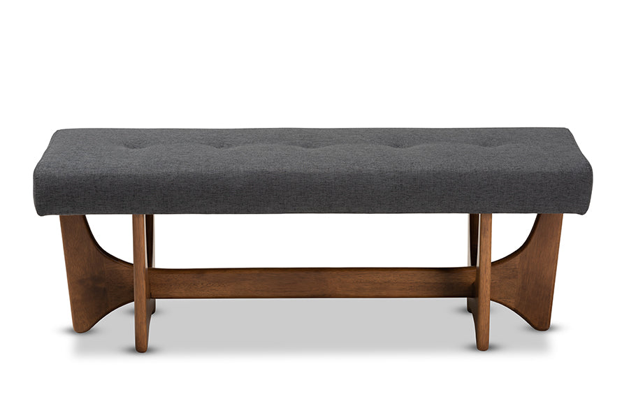Baxton Studio Theo Mid-Century Modern Dark Grey Fabric Upholstered Walnut Finished Bench
