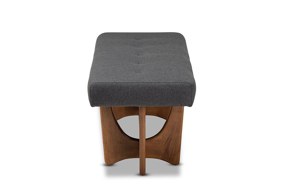 Baxton Studio Theo Mid-Century Modern Dark Grey Fabric Upholstered Walnut Finished Bench