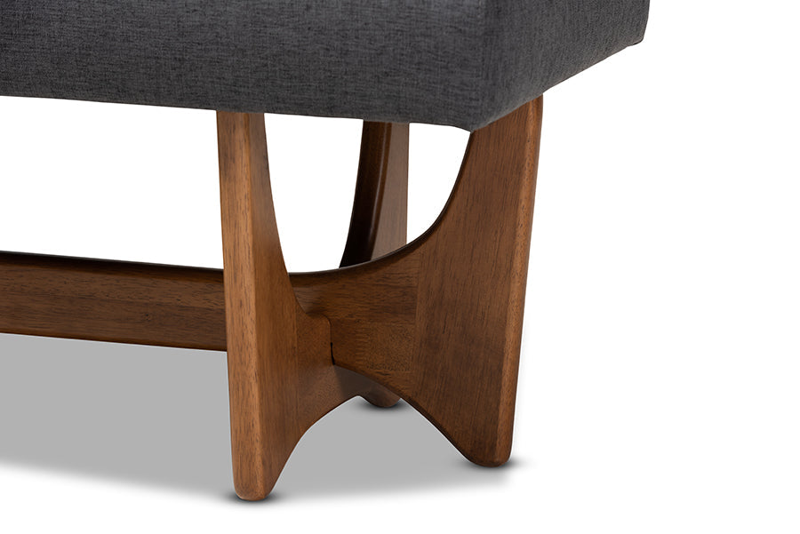 Baxton Studio Theo Mid-Century Modern Dark Grey Fabric Upholstered Walnut Finished Bench