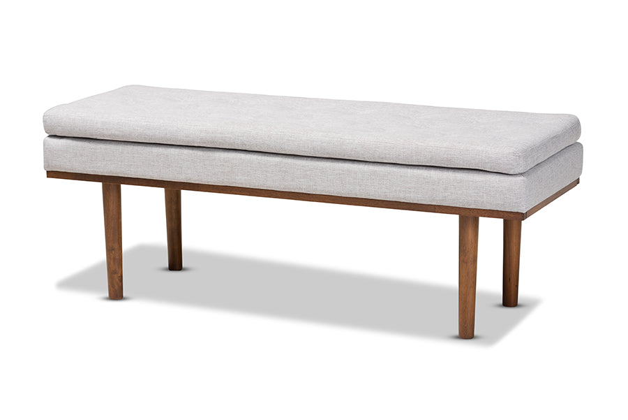 Baxton Studio Arne Mid-Century Modern Greyish Beige Fabric Upholstered Walnut Finished Bench