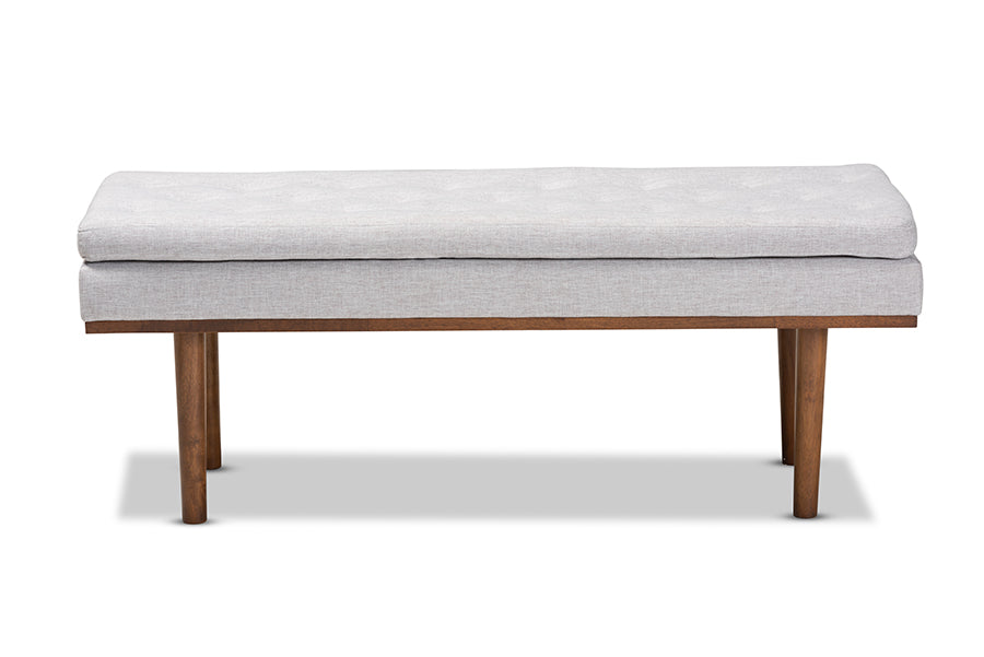 Baxton Studio Arne Mid-Century Modern Greyish Beige Fabric Upholstered Walnut Finished Bench