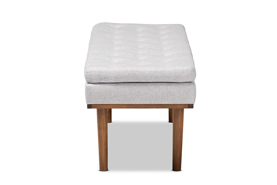 Baxton Studio Arne Mid-Century Modern Greyish Beige Fabric Upholstered Walnut Finished Bench