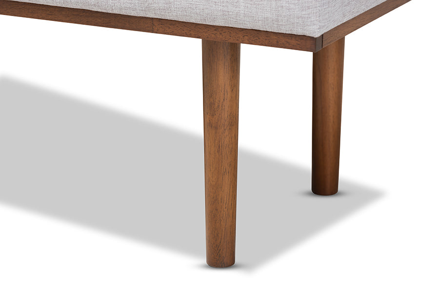 Baxton Studio Arne Mid-Century Modern Greyish Beige Fabric Upholstered Walnut Finished Bench