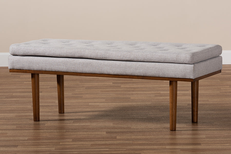 Baxton Studio Arne Mid-Century Modern Greyish Beige Fabric Upholstered Walnut Finished Bench