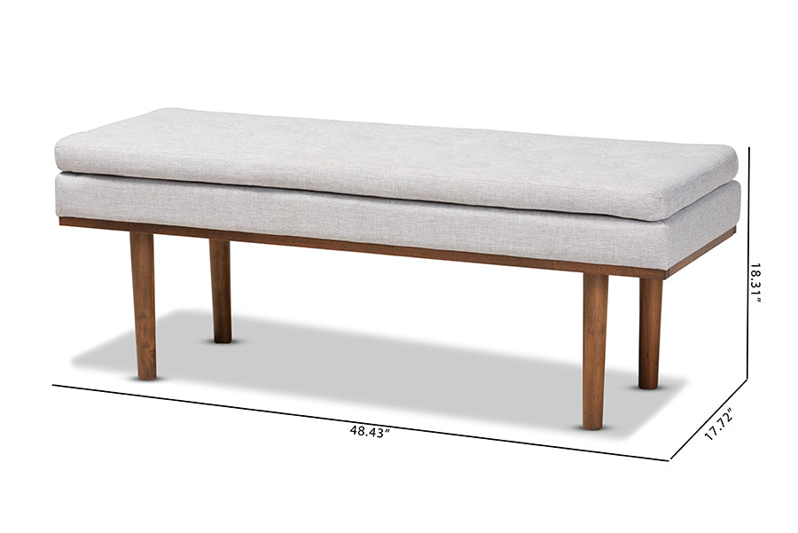 Baxton Studio Arne Mid-Century Modern Greyish Beige Fabric Upholstered Walnut Finished Bench