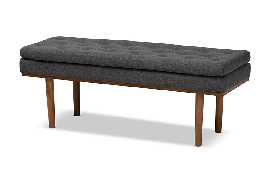 Baxton Studio Arne Mid-Century Modern Dark Grey Fabric Upholstered Walnut Finished Bench