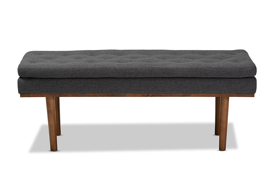 Baxton Studio Arne Mid-Century Modern Dark Grey Fabric Upholstered Walnut Finished Bench
