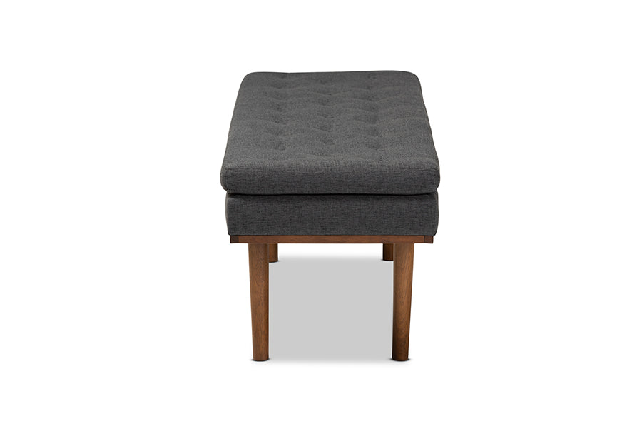 Baxton Studio Arne Mid-Century Modern Dark Grey Fabric Upholstered Walnut Finished Bench