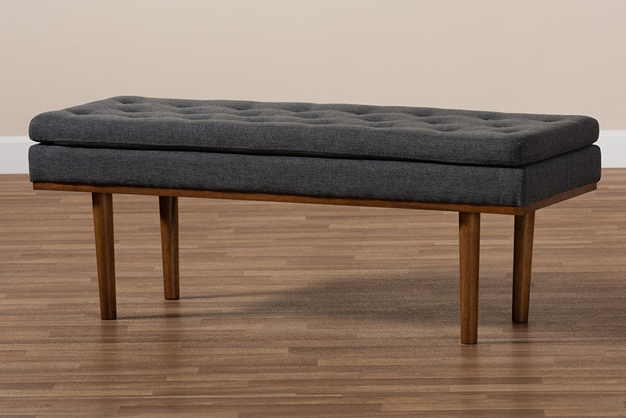 Baxton Studio Arne Mid-Century Modern Dark Grey Fabric Upholstered Walnut Finished Bench