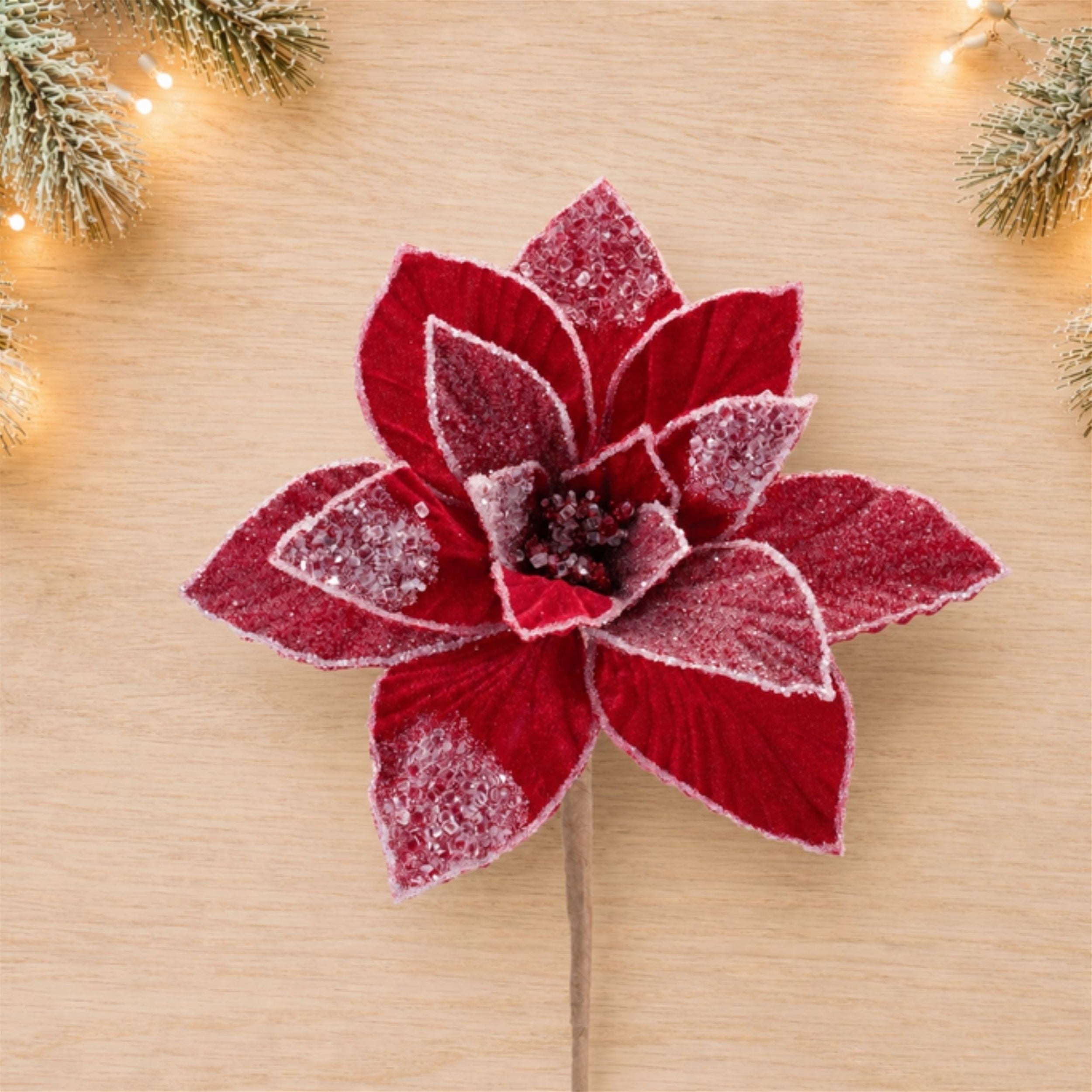 Beaded Poinsettia Flower Stem (Set of 2)
