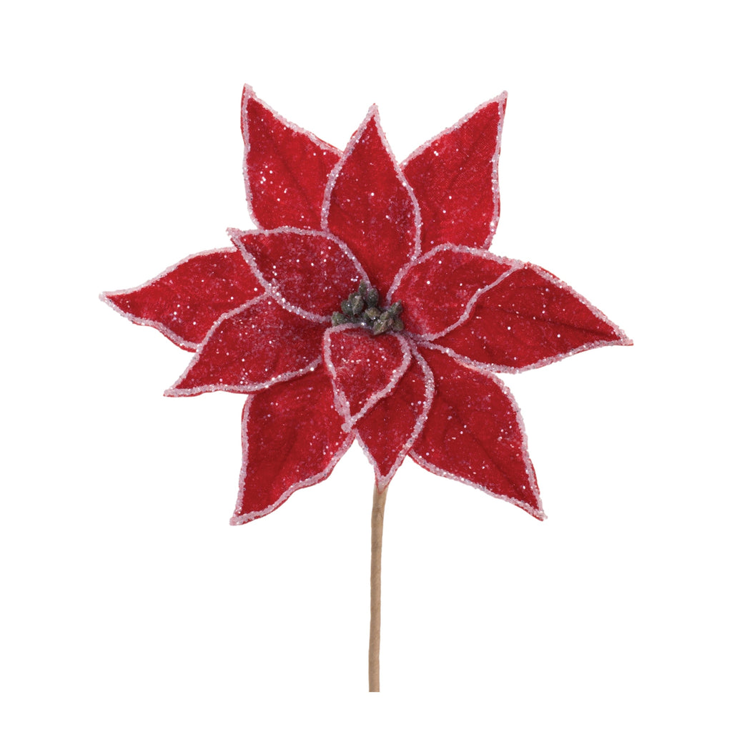 Glittered Poinsettia Flower Stem (Set of 2)