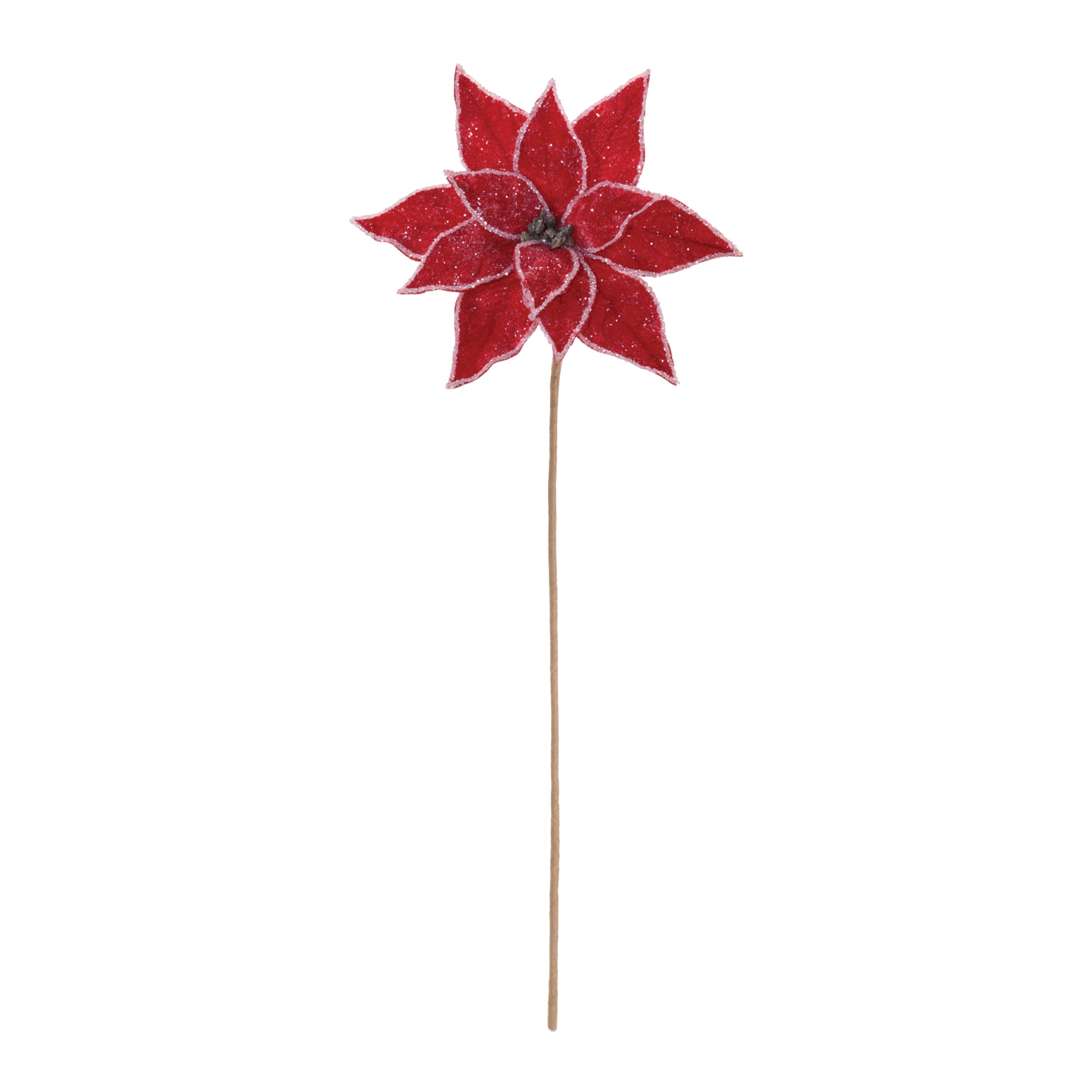 Glittered Poinsettia Flower Stem (Set of 2)