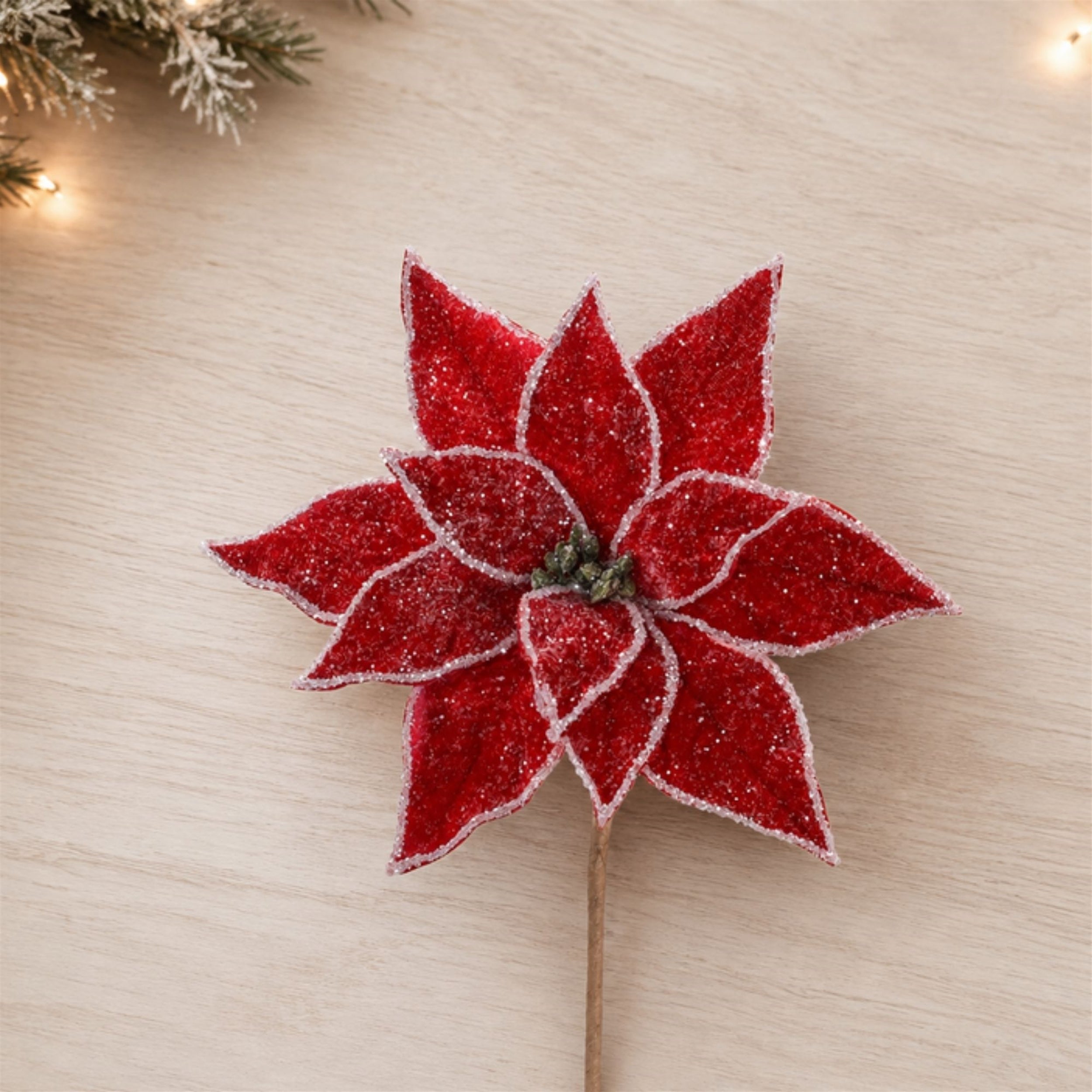Glittered Poinsettia Flower Stem (Set of 2)