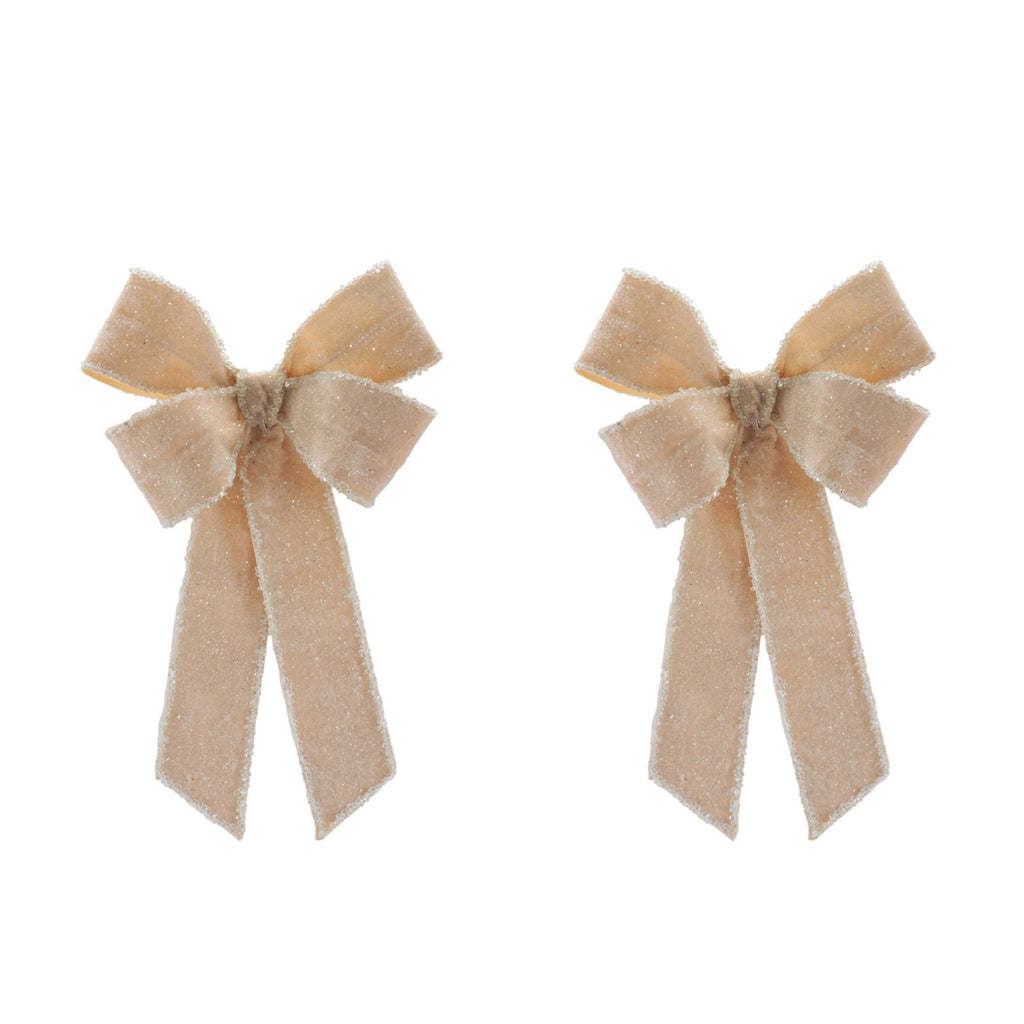 Glittered Velvet Bow Ornament (Set of 2)