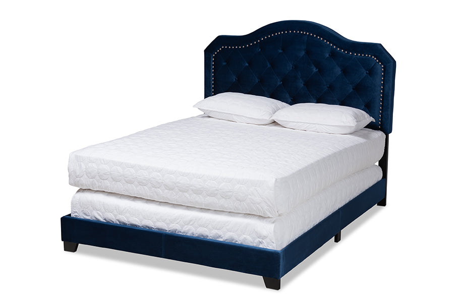 Baxton Studio Samantha Modern and Contemporary Navy Blue Velvet Fabric Upholstered Queen Size Button Tufted Bed