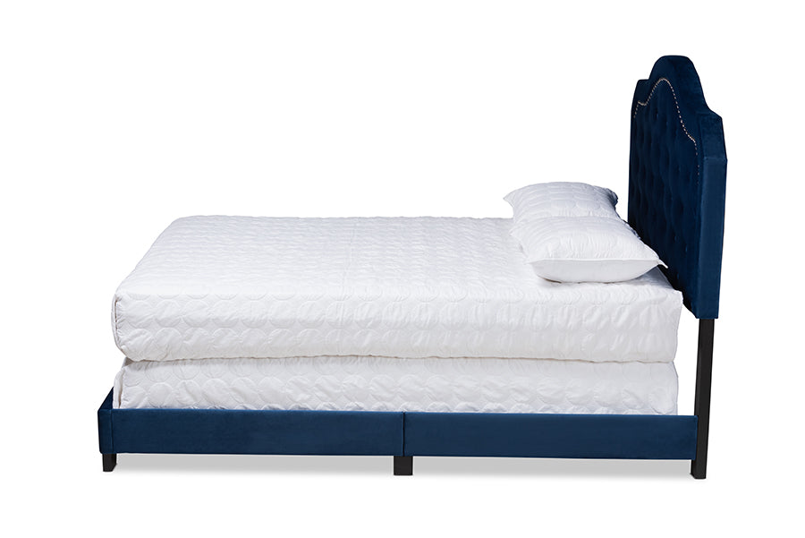 Baxton Studio Samantha Modern and Contemporary Navy Blue Velvet Fabric Upholstered Queen Size Button Tufted Bed