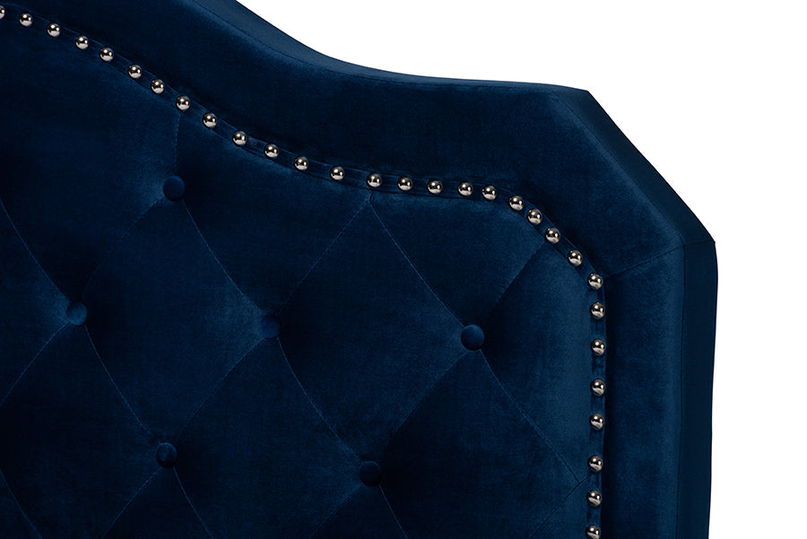 Baxton Studio Samantha Modern and Contemporary Navy Blue Velvet Fabric Upholstered Queen Size Button Tufted Bed