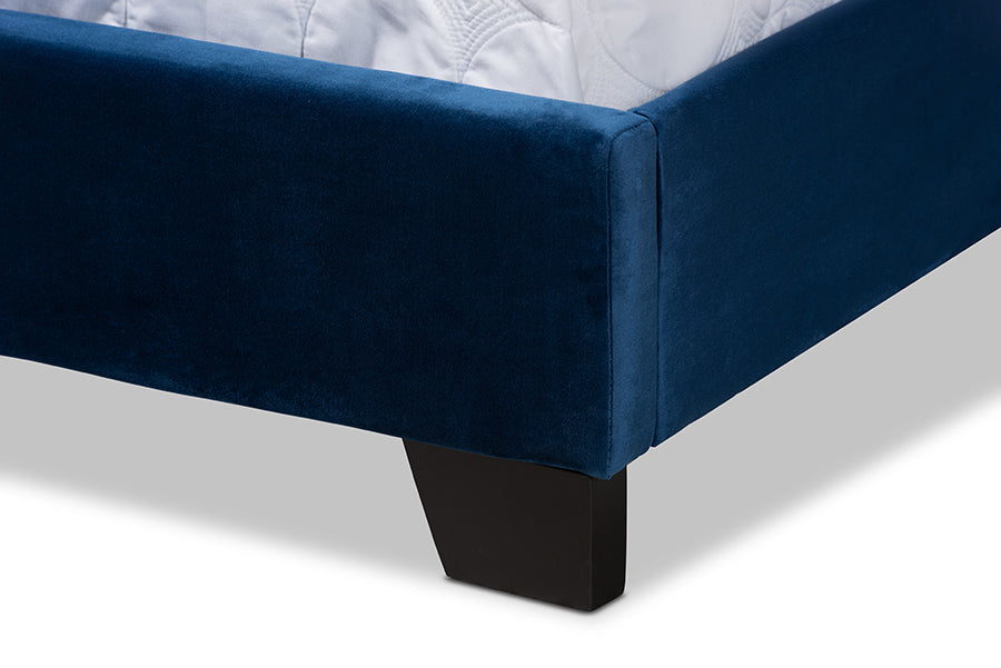 Baxton Studio Samantha Modern and Contemporary Navy Blue Velvet Fabric Upholstered Queen Size Button Tufted Bed