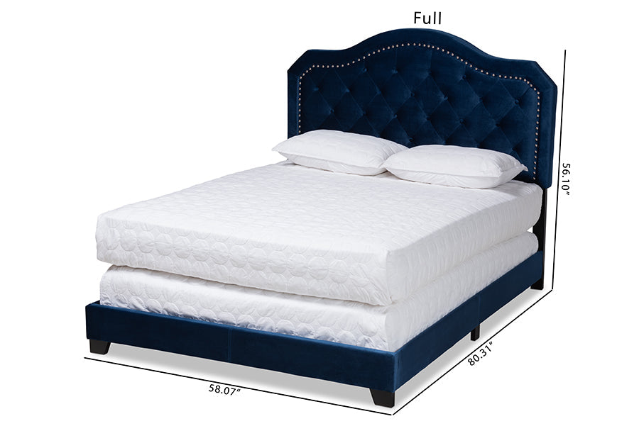 Baxton Studio Samantha Modern and Contemporary Navy Blue Velvet Fabric Upholstered Queen Size Button Tufted Bed