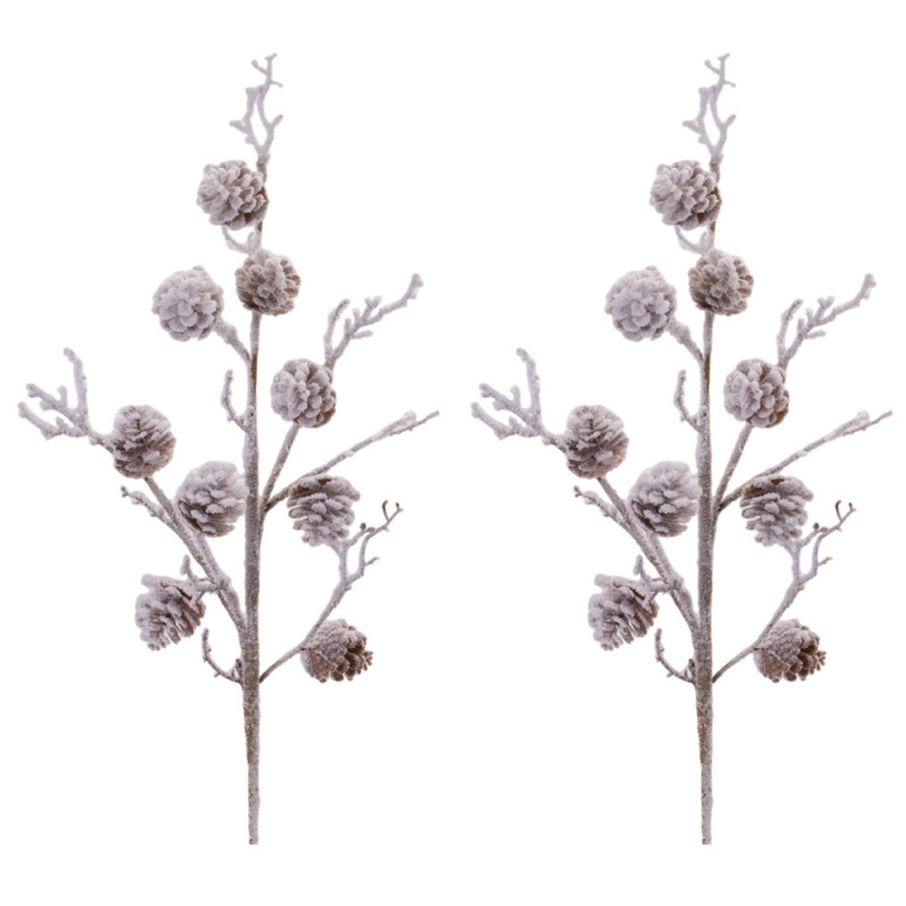 Snowy Pine Cone Twig Spray (Set of 2)