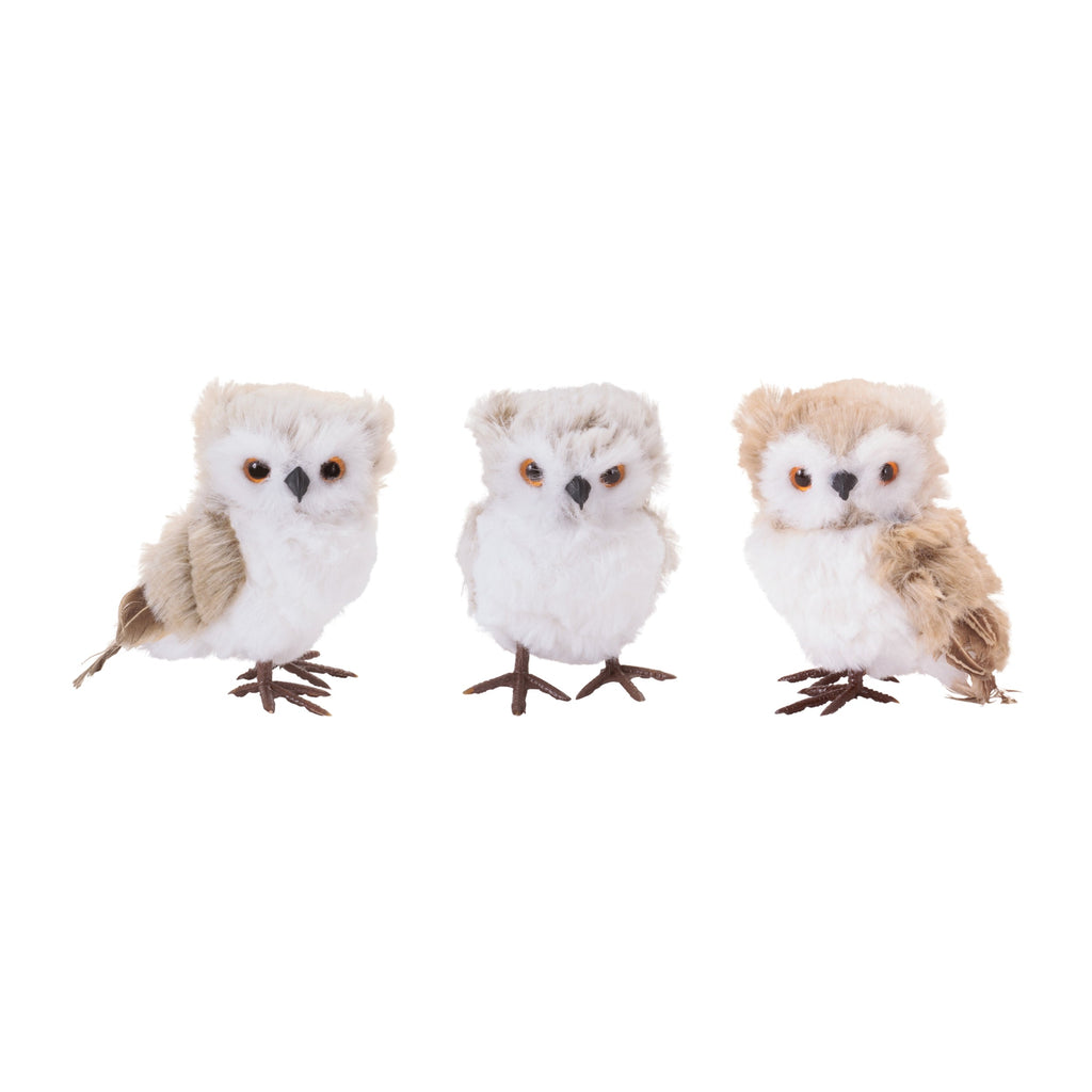 Owl with Faux Fur Shelf Sitter (Set of 12)