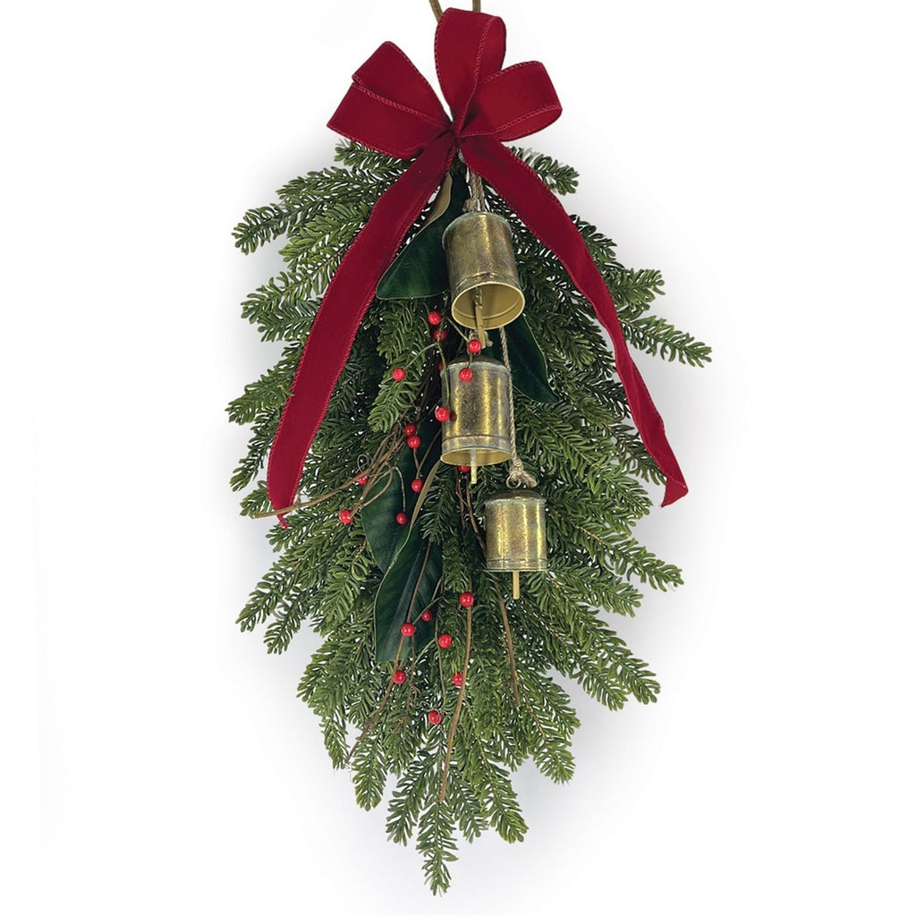 Fresh Touch Pine Swag with Bells and Bow 32"L