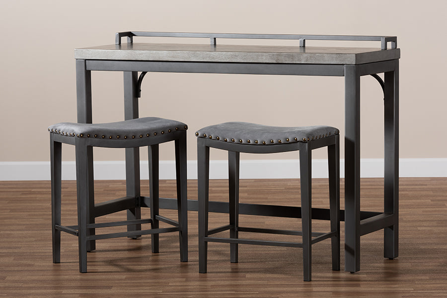 Baxton Studio Noll Modern and Contemporary Grey Fabric Upholstered 3-Piece Multipurpose Metal Counter Table Set