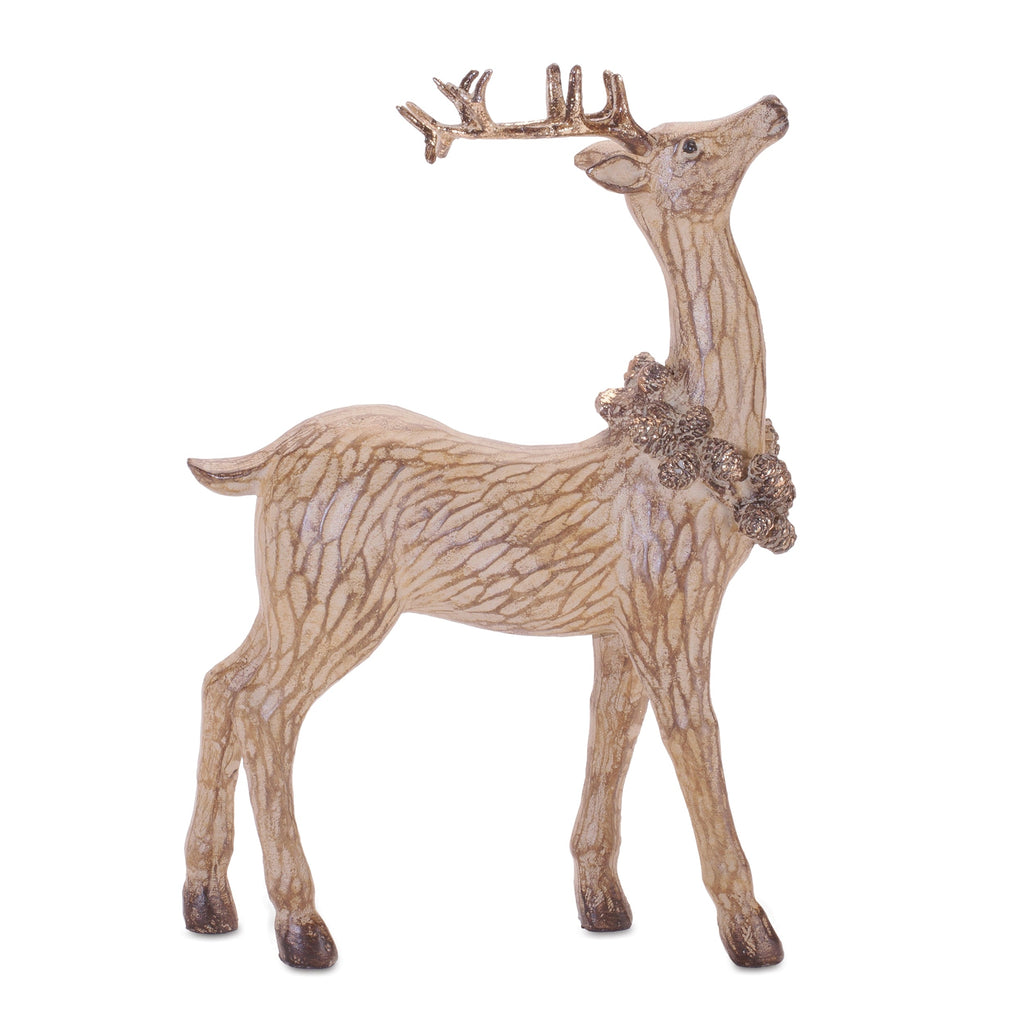 Carved Deer with Wreath Figurine (Set of 2)