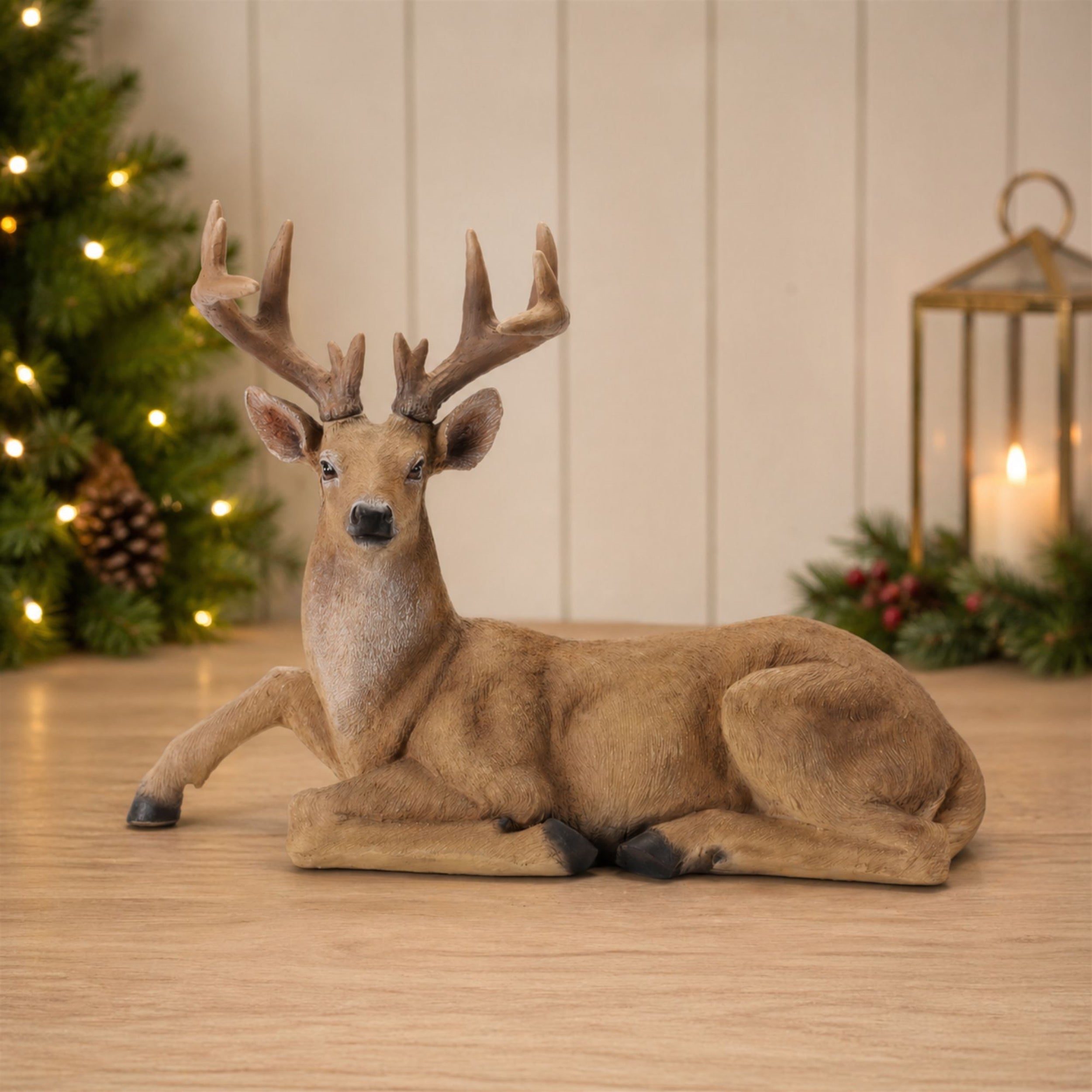 Large Laying Woodland Deer Figurine