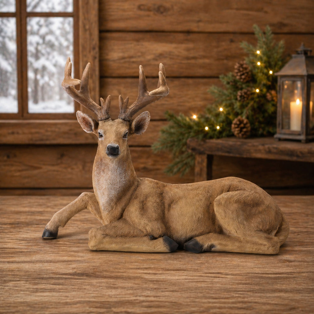 Large Laying Woodland Deer Figurine