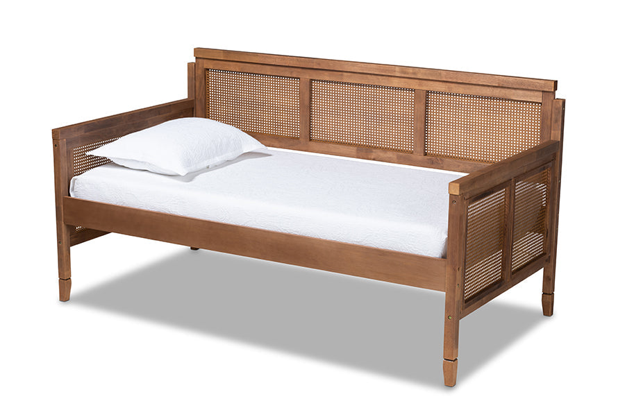 Baxton Studio Toveli Vintage French Inspired Ash Wanut Finished Wood and Synthetic Rattan Daybed