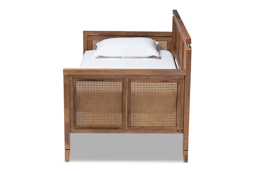 Baxton Studio Toveli Vintage French Inspired Ash Wanut Finished Wood and Synthetic Rattan Daybed