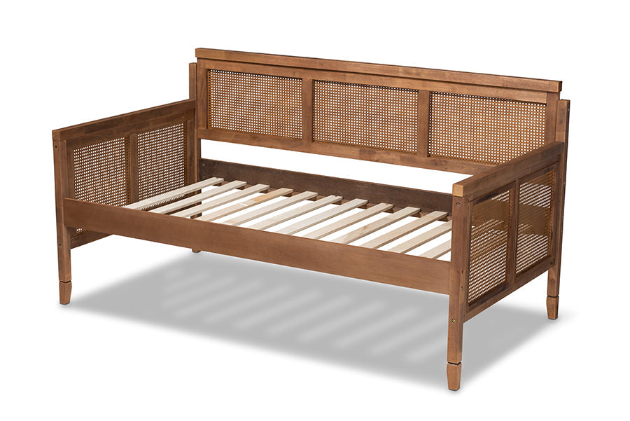 Baxton Studio Toveli Vintage French Inspired Ash Wanut Finished Wood and Synthetic Rattan Daybed