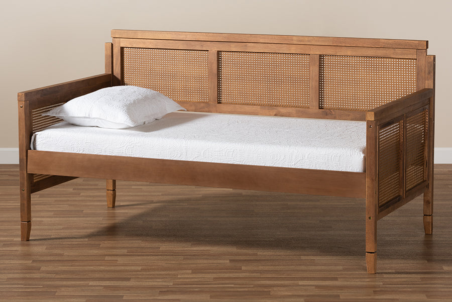 Baxton Studio Toveli Vintage French Inspired Ash Wanut Finished Wood and Synthetic Rattan Daybed