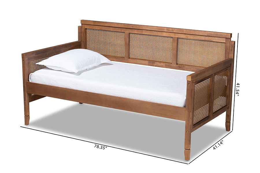 Baxton Studio Toveli Vintage French Inspired Ash Wanut Finished Wood and Synthetic Rattan Daybed