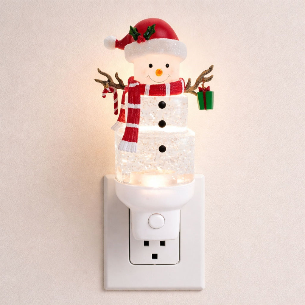 Snowman with Present Snow Globe Night Light 7"H