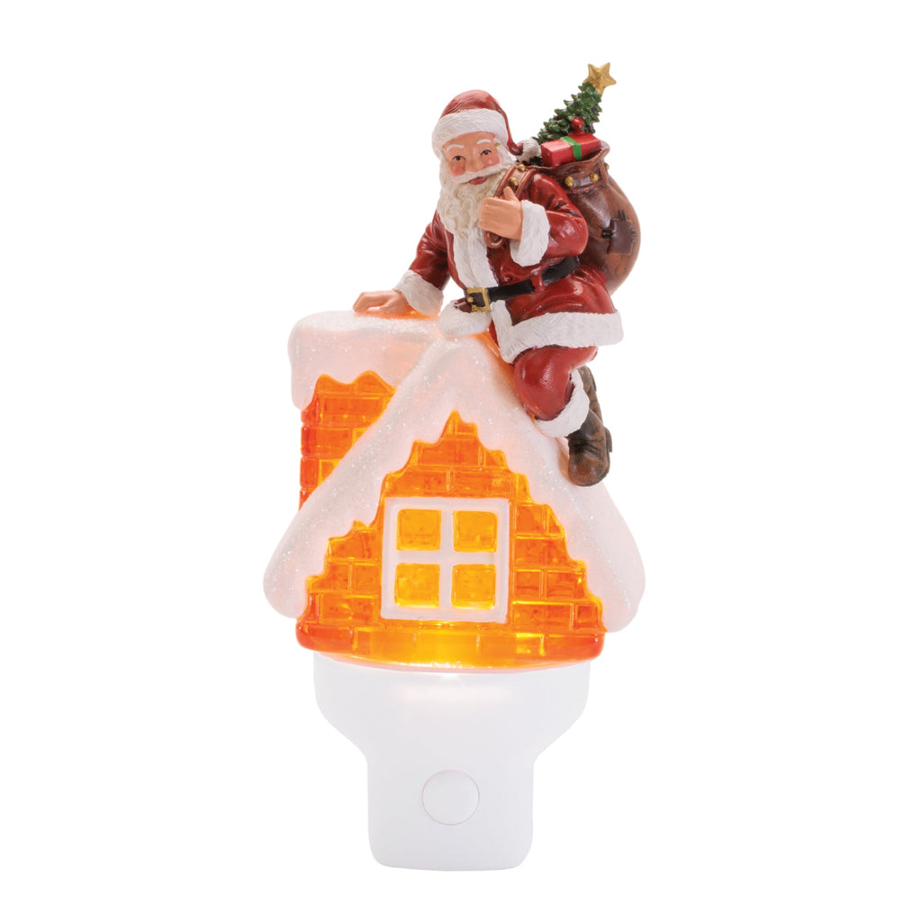 Santa in Chimney Snow Globe Night Light 7"H