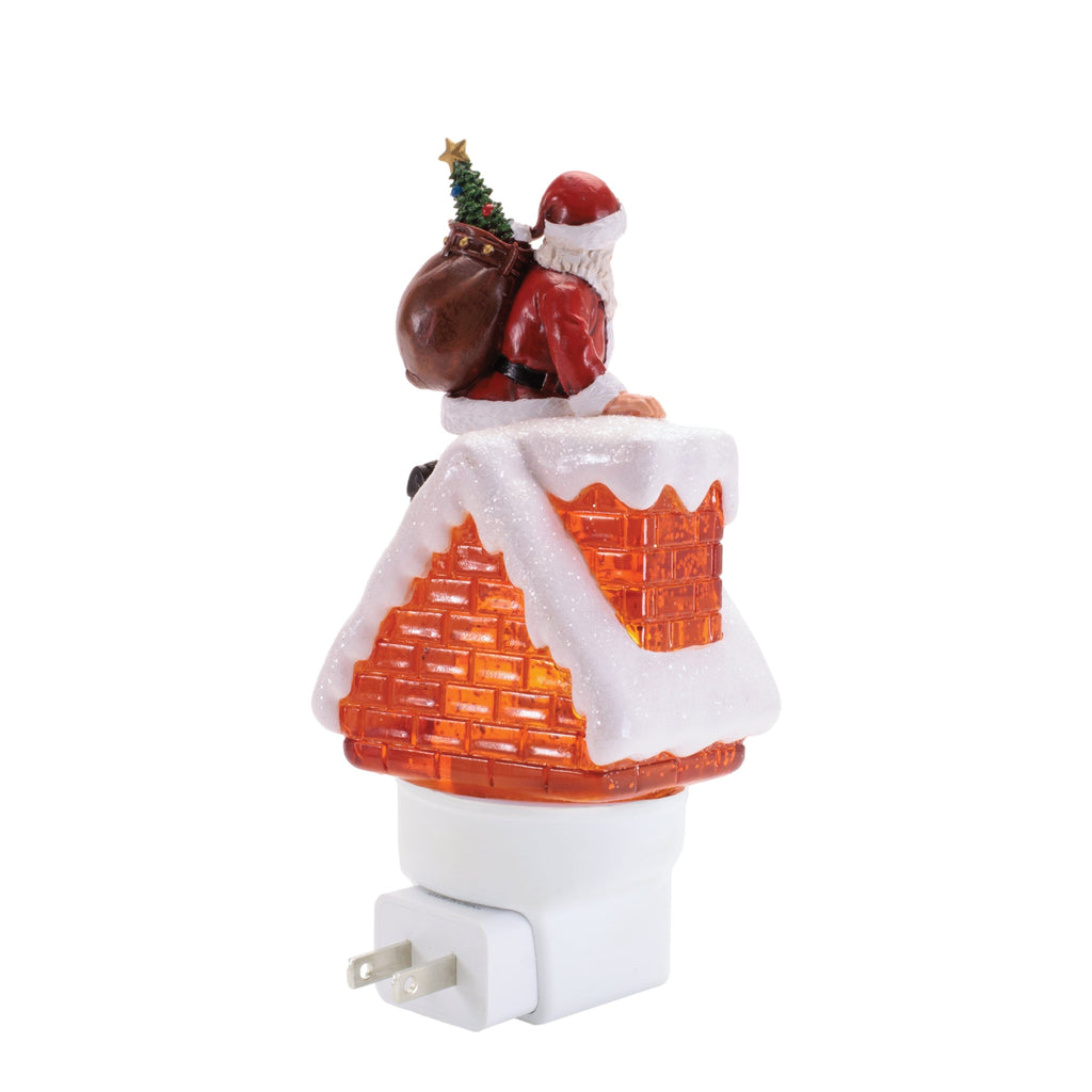 Santa in Chimney Snow Globe Night Light 7"H