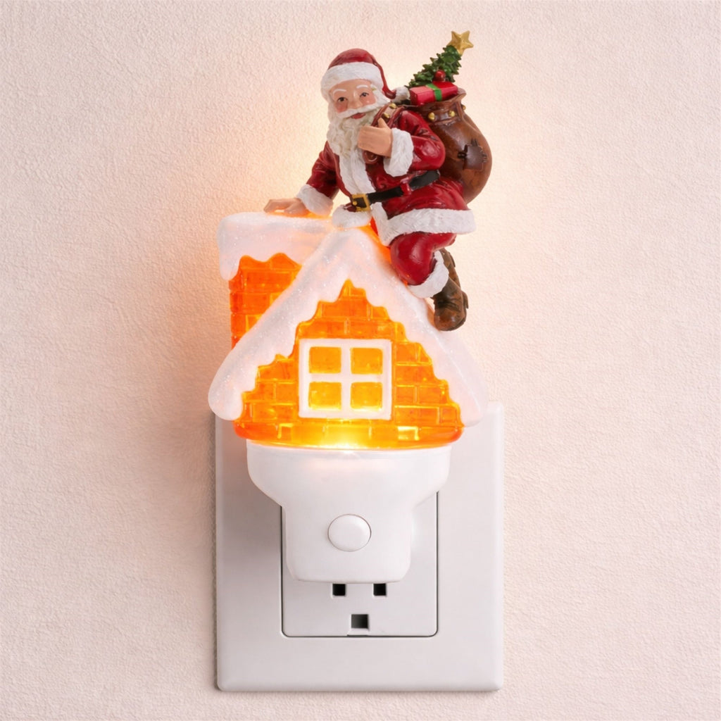 Santa in Chimney Snow Globe Night Light 7"H