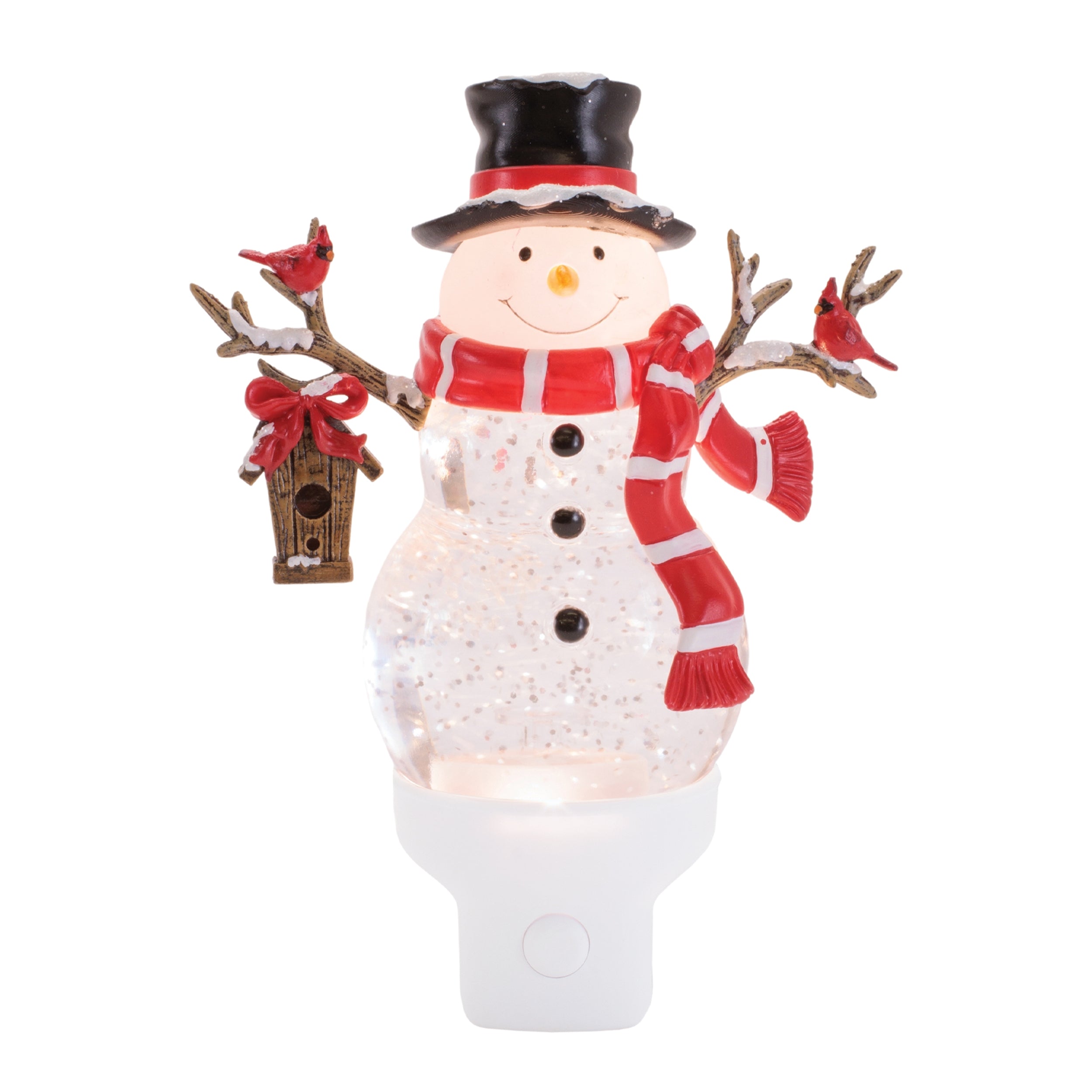 Snowman and Cardinals Snow Globe Night Light 7"H