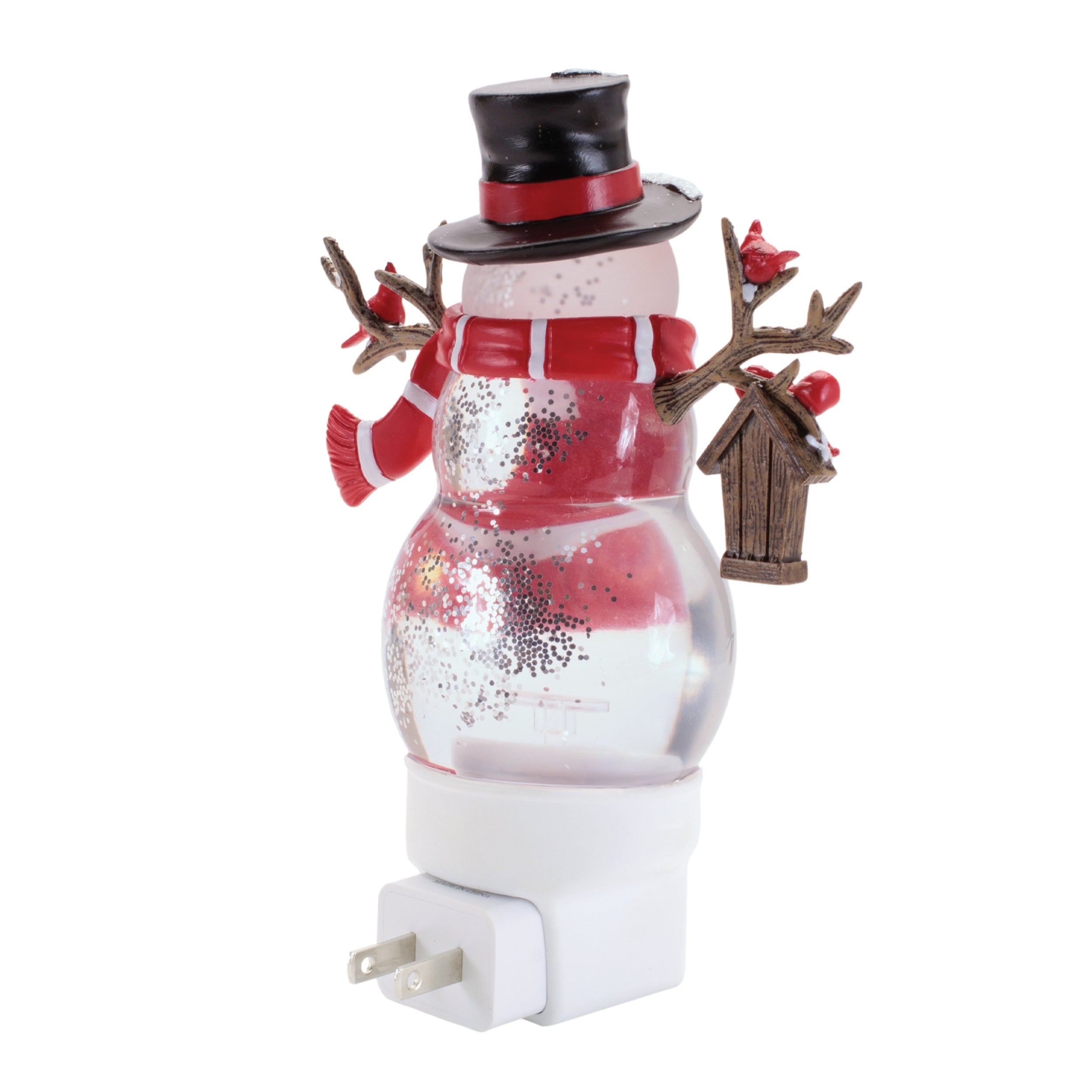 Snowman and Cardinals Snow Globe Night Light 7"H